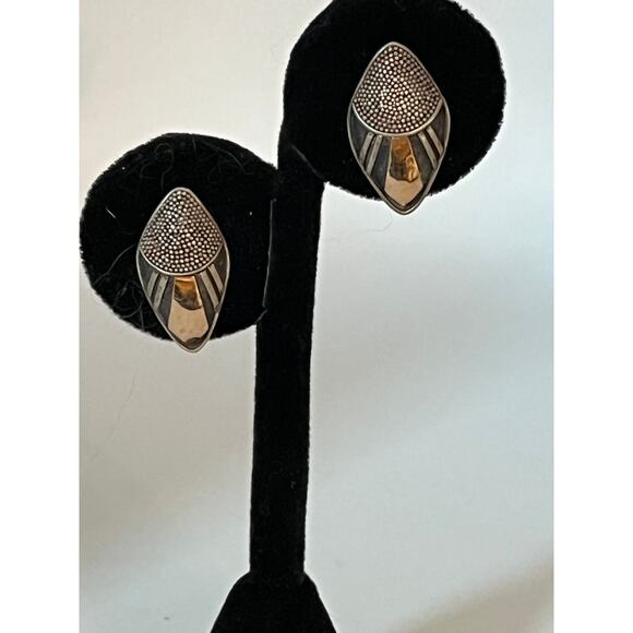 Rare Vintage gold plated sterling silver textured push back earrings signed - Picture 1 of 2